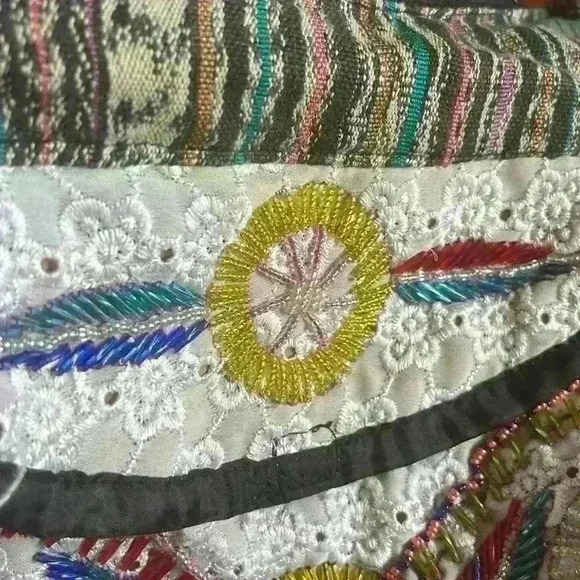 Patchwork Embroidered Hippie Boho Hobo Bag Crystal Beads Gypsy Crossbody Purse - Picture 3 of 9